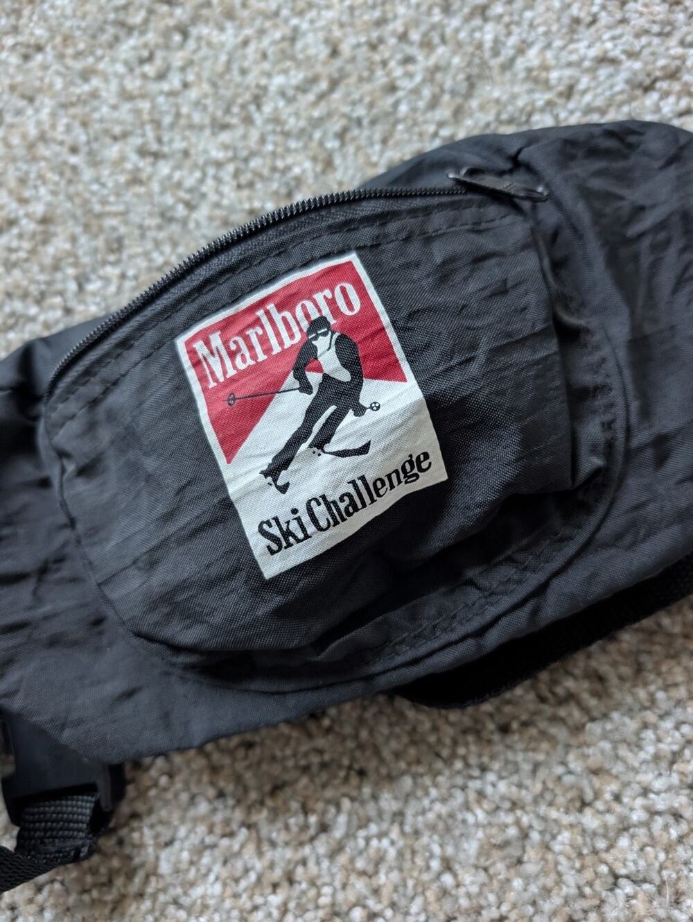 Vintage 90s Marlboro Ski Challenge Fanny Pack Black Nylon Waist Bag Belt...